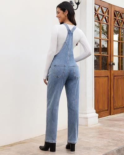 luvamia Women's Casual Stretch Adjustable Denim Bib Overalls Jeans Pants Jumpsuits thumbnail 4