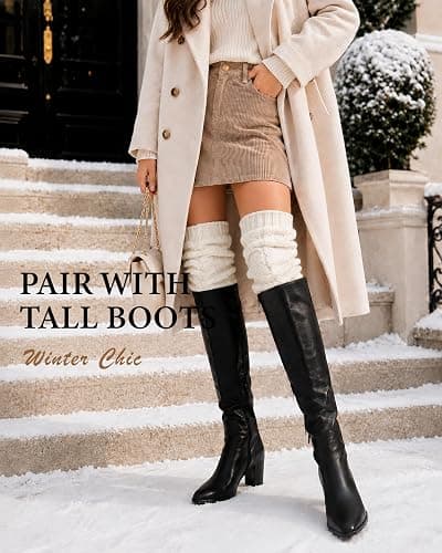 Pcavin Women's Thigh High Socks, Extra Long Over the Knee Boot Leg Warmers | Cable Knit Texture, Warm Thick Knit, Over Knee Length, Winter Boot Socks, Soft Leg Warmers, Sweater Stockings thumbnail 2