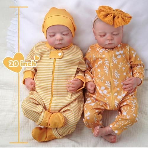 ADFO Lifelike Reborn Baby Dolls Twins, 20 inch Realistic Newborn Real Life Baby Boy Girl Dolls Soft Vinyl Baby Dolls with Clothes and Toy Gift for Kids Age 3+ thumbnail 2