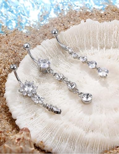 JOERICA 3-6Pcs 14G 316L Stainless Steel Belly Button Rings for Women Flower CZ Dangle Belly Button Rings Navel Piercing Jewelry thumbnail 7