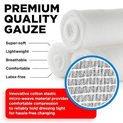 Gauze Rolls - 24 Pack - 4" x 4.1yd Breathable Rolled Gauze - Individually Wrapped with Bonus Tape - First Aid Conforming Stretch Wrap for Wounds - Mummy Wrap thumbnail 5