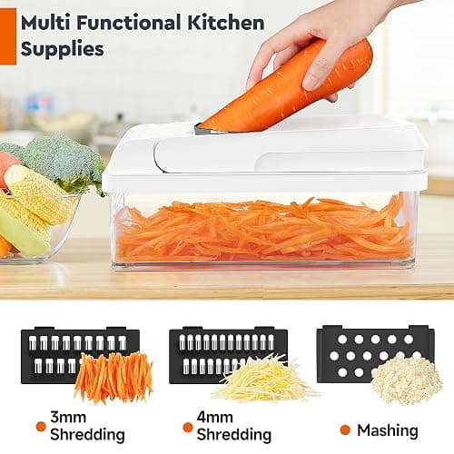 MealHelper 12-in-1 Vegetable Chopper, 7 Blade Veggie Chopper, Practical Food Chopper with Container, Cheese Grater, Home Essentials & Kitchen Gadgets(Black/White) thumbnail 5