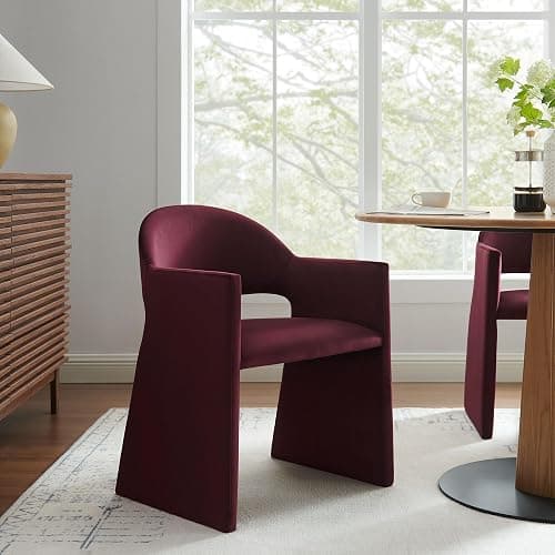 Modway Talia Performance Velvet Dining Armchair in Mulberry - Modern Curved Dining Chair with Open-Back - Stain-Resistant Velvet Barrel Chair - Living Room Accent Chair with Arms - Image 1