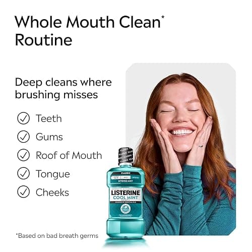 Listerine Mouthwash Cool Mint Antiseptic Treatment for Adults Kills 99.9% of Germs that Cause Bad Breath Plaque Gingivitis in a Daily Intense Mint Mouthwash, 2 Pack of 33.8 fl oz/1 L thumbnail 5