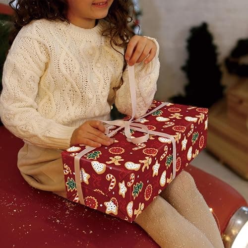 WRAPLULU Red Christmas Wrapping Paper - 4 Jumbo Sheets, 28 * 40 Inches - Cookie Xmas Gift Wrapping Paper, Perfect for Kids Adults Christmas' Gift and Winter thumbnail 3