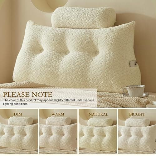 YOUR MOON Wedge Headboard Pillow Twin with 1 Pack Neck Roll Pillows, Triangular Wedge Backrest Pillow Headboard for Bed,Daybed,and Lounging, Large Bed Bolster Pillows,Off White thumbnail 8