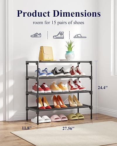 Kitsure Shoe Rack - Non-Woven Shoe Rack Shelf, Shoe Organizer for Closet, Entryway, Garage & Corridor, Stackable Shoe Shelves, X-Large, Black | Shoe Organizer for Closet, Entryway, Garage, Stackable Shoe Shelves, college dorm&apartment essentials thumbnail 3