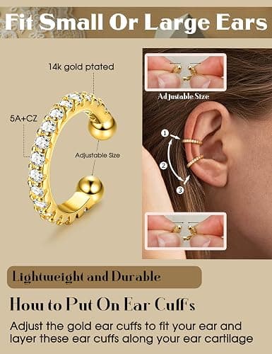 LOLIAS 4 Pairs Ear Cuffs Non Piercing - 14K Gold Plated Ear Cuff Earrings for Women Ear Cuff for Non Pierced Ears Clip on Cartilage Earring Adjustable Fake Earrings Set thumbnail 5