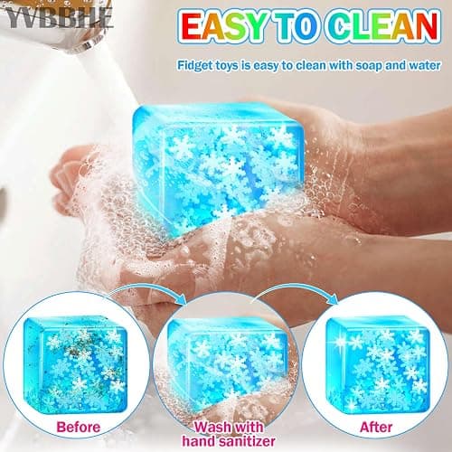 4 Pack Squeeze Cube with Glow in The Dark Snowflakes Inside，Squishy Fidget Gummy Toys ， Luminous Sensory Toys for Kids Autism , Maltose Balls for Anxiety Stress Relief Gifts for Kids thumbnail 6