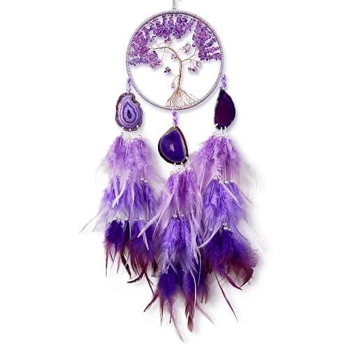 Large Dream Catcher,Sun Dream Catchers with Chakra Gemstone Agate Stone,Purple Crystal Tree Life,Dream Catcher for Girls,Dream Catchers for Adults,Home Ornaments Craft Gift (Purple) thumbnail 2