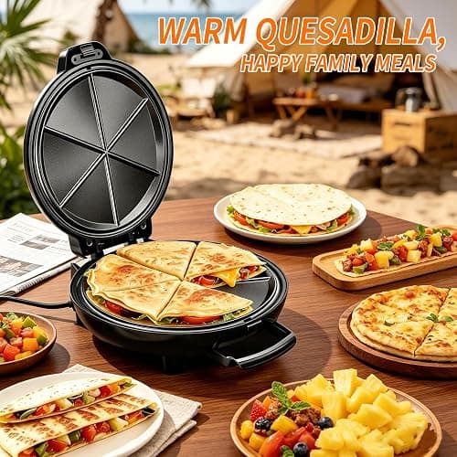 Quesadilla Maker 10 Inch, 900W Dual Heating, 6 Wedges in 3 Mins, Nonstick Plates Easy to Clean, Locking Latch, Safe & Steady, Black thumbnail 10