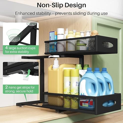 Under Sink Organizer, 2 Tier Pull out Cabinet Organizer Baskets with Mesh Sliding Drawers, Slide out Storage Shelf for Home, Kitchen, Bathroom, Pantry, Office Cabinet, Countertop(1 Pack) thumbnail 6