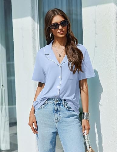 Ekouaer Pajamas Set for Women 2 Piece Pjs Short Sleeve Sleepwear Button Down Lounge Shorts Sets S-XXL thumbnail 4