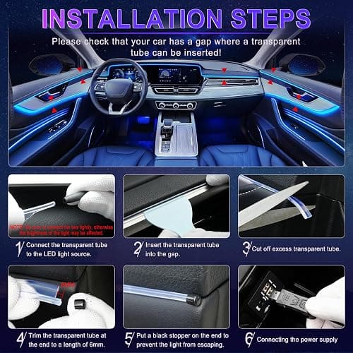 LivTee Smart Car LED Interior Lights with USB Port, LED Strip Fiber Optic Lights, Wireless App Control, Sync to Music, Car Accessories Gifts for Women and Men, 5 in 1 thumbnail 5