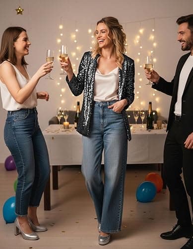 KANCY KOLE Women's Sequin Jackets Open Front Blazer Jacket Casual Long Sleeve Sparkly Cardigan Coat with Pocket S-XXL thumbnail 6