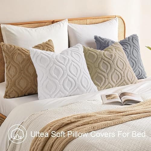 decorUhome Faux Fur Light Brown Khaki Throw Pillow Covers 18x18 Set of 2 | Plush Solid Fall Couch Pillow Covers, Accent Modern Farmhouse Neutral Decorative Soft Pillow Cases for Sofa Bed Living Room thumbnail 6