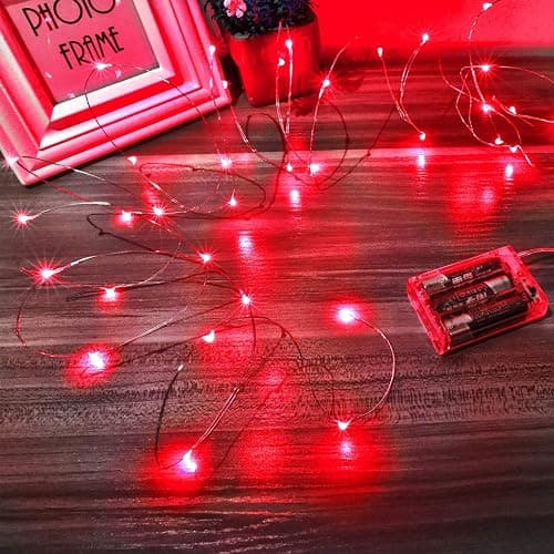 Ariceleo Led Fairy Lights Battery Operated, 1 Pack Mini Battery Powered Copper Wire Starry Fairy Lights for Bedroom, Christmas, Parties, Wedding, Centerpiece, Decoration (5m/16ft Red) - Image 1