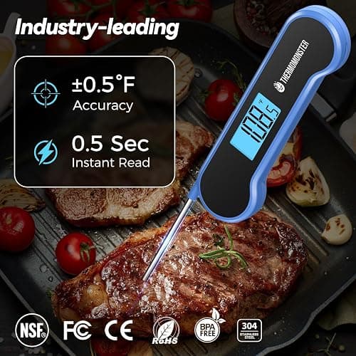 0.5 Sec Instant Read Meat Thermometer Digital with ±0.5℉ Precision, Food Thermometer for Cooking Kitchen Gadgets, Oven Grill Candy BBQ Essentials Accessories, Gifts for Him Dad Men Birthday, Blue thumbnail 2