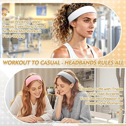 Headbands for Women Stocking Stuffers - 8Pcs Head Bands Non Slip for Women's Hair Accessory Stretchy Fabric Sweat Headband for Workout Sport Yoga Running Christmas Birthday Gifts for Women Valentines thumbnail 7