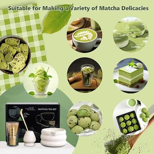 4PCS Matcha Tea Set with Whisk and Bowl, Traditional Bamboo Chasen Matcha Whisk & Handmade Ceramic Matcha Bowl with Spout (White) thumbnail 6