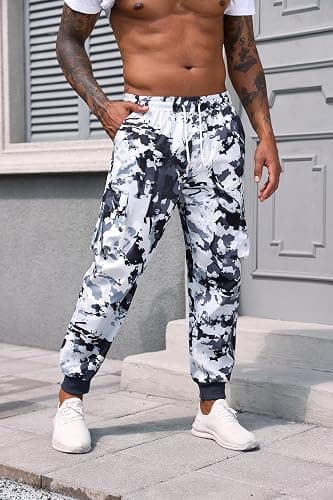 Men Techwear Cargo Joggers Flap Pocket Elastic Drawstring Waist Pants thumbnail 2