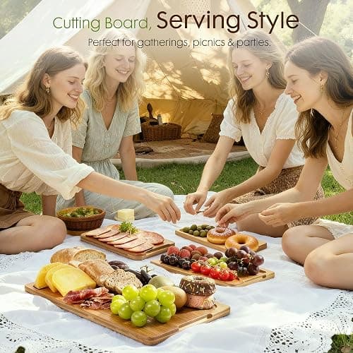 Astercook Deep-Carbonized Bamboo Cutting Boards for Kitchen with Wood Storage Stand, Reversible Charcuterie & Chopping Boards with Juice Grooves and Easy-Grip Handles, Fathers Day Gift for Men thumbnail 7