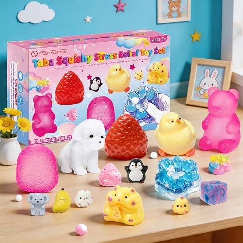 15Pcs Taba Squishies Kit, Squishies Fidget Toys, Including Strawberry, Cat Paw, Hamster Toy, Stress Relief Toys Party Favors for Kids 4-8 8-12, Sensory Toys Birthday Easter Gifts thumbnail 6