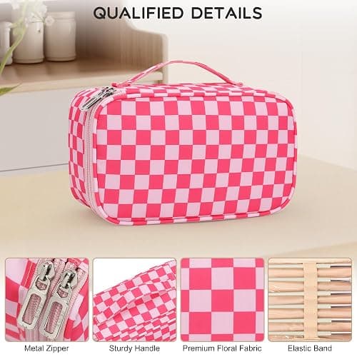 Relavel Makeup Bag, Cute Travel Cosmetic Bag, Small Pink Make Up Bags, Portable Toiletry Storage for Women Girl, Waterproof Makeup Organizer for Gym, Camping, Trip, Daily Use - Rose Red thumbnail 3