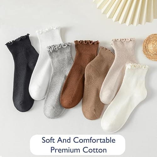 Hstyle 6 Pairs of Ruffle Socks Women, Cute Ruffle Ankle Socks thumbnail 5