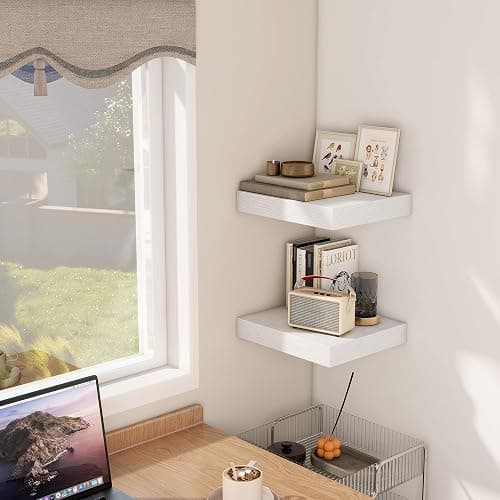 Fun Memories 12 Inch Floating Shelf, Rustic Wood Wall Shelves for Wall Decor & Storage, 12 x 12 Floating Shelf for Living Room, Bathroom, Bedroom, White, Set of 2 thumbnail 6
