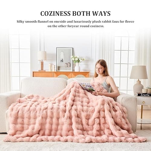 Faux Fur Throw Blanket for Couch, 1000 GSM Cozy Fuzzy Fluffy Soft Plush Thick Bubble Sherpa Blanket for Sofa Bedroom Living Room, Mothers Day Birthday Gifts for Women Home Decor thumbnail 3