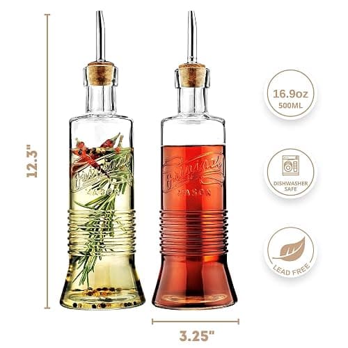 MosJos Original Mason Oil and Vinegar Dispenser Set - 17 oz Glass Olive Oil & Vinegar Cruet Set - Non-Drip, BPA-Free, Dishwasher Friendly Bottles with Stainless Steel Spouts thumbnail 2