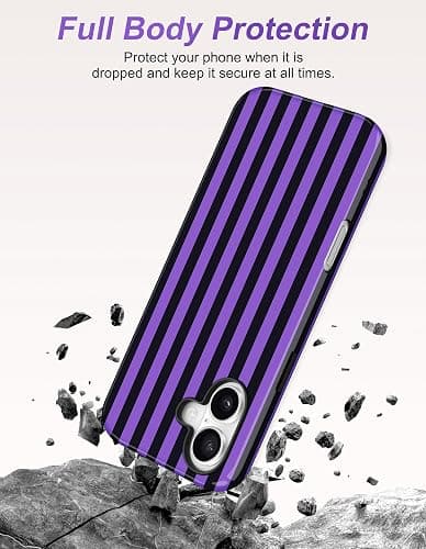 Aitipy Magnetic Striped Phone Case for iPhone 16 Plus, Black Purple | Compatible with MagSafe, Cute Stripes Aesthetic Design, TPU and PC Protective Shockproof Cover for Women Girls thumbnail 4
