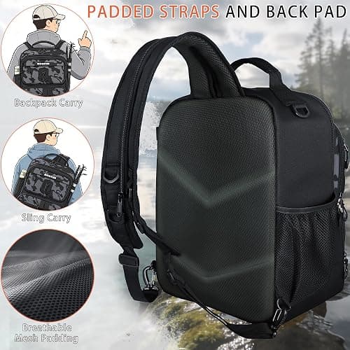 BOGTIM Fishing Backpack with Tackle Boxes & Lures Kit Lightweight 25L Tackle Bag with Fishing Gear and Rod Holder, Fish Gifts for Men Woman-Camo Backpack thumbnail 6