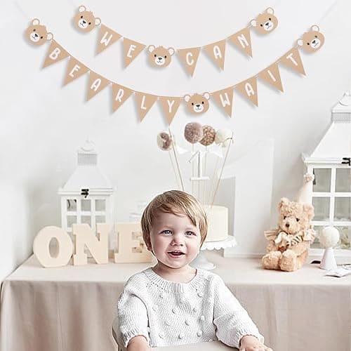 We Can Bearly Wait Banner - Bear First Party Decoration,Bear 1st Birthday Banner,Bear Gender Reveal Decorations (we can bearly wait) thumbnail 5