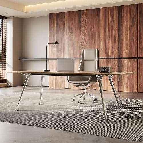 60-Inch Executive Desk, Modern Desk for Home Office, Wooden Study Writing Work Table with Power Outlets and USB-C Port, Large Legroom, Sturdy Metal Frame, Mid-Century Modern Simple, Light Brown thumbnail 2