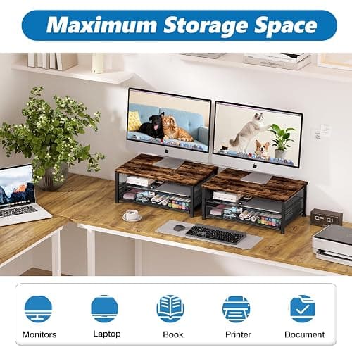 OPNICE Computer Monitor Stand Riser, Desk Organizers and Accessories with Drawer, Laptop Stand, Office Desk Accessories & Workspace Desktop Organizers Storage for Office Supplies(Brown) thumbnail 6