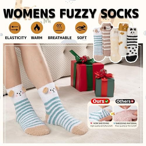 COOPLUS Fuzzy Socks for Women Warm Fluffy Cozy Winter Soft Home Slipper Socks (5 Pairs) thumbnail 2