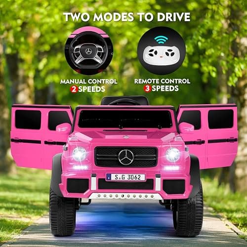 JOYLDIAS Ride On Cars, Licensed Mercedes-Benz Maybach G650S, 12V7AH Battery Powered Toy Electric Car for Kids W/LED Underglow Lights,Remote Control, 2 Motors, 3 Speeds, Music, Bluetooth,Horn,Pink thumbnail 4