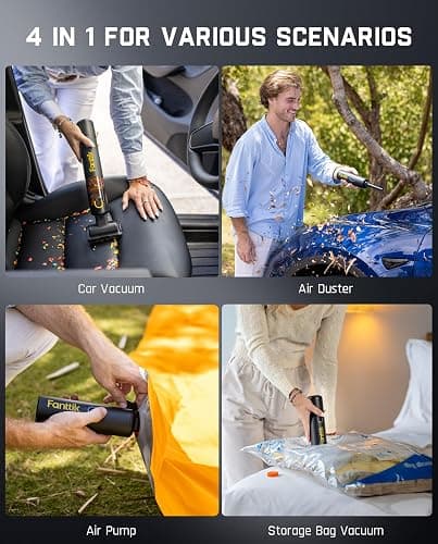 Fanttik Slim V8 APEX Cordless Car Vacuum & Air Duster, 4-in-1 Portable Mini Vacuum with 19000pa Suction Power for Pet Hair, Type-C Charge, One-Touch Empty for Car, Office Desk, Keyboards (Black) thumbnail 4