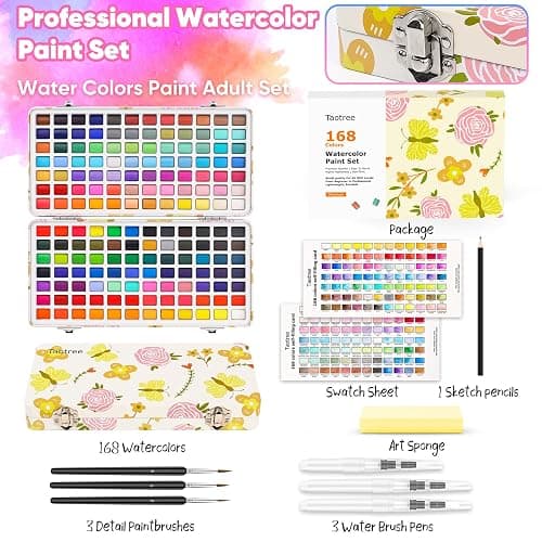 Taotree Watercolor Paint Set 168 Colors, Art Supplies Watercolors Kit Travel Water Colors with Paints Brushes, Crafts Painting Supplies, Drawing Gifts for Teens Girls Boys Kids Adults Artists - 168 Colors thumbnail 4