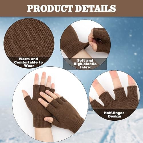 NZKNP Fingerless Gloves for Women & Men - Warm Knitted Mittens for Typing & Half Finger Gloves thumbnail 3