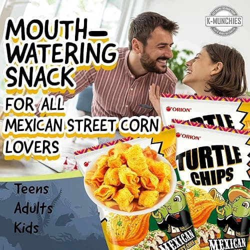 K-Munchies Orion Turtle Chips - Large 3 x 160-gram Mexican Street Corn Flavor Korean Chips - Big Bag Party Size Savory, Tasty, Crispy Korean Corn Snacks - Bite-Sized, On-The-Go Korean Snack for Family thumbnail 3