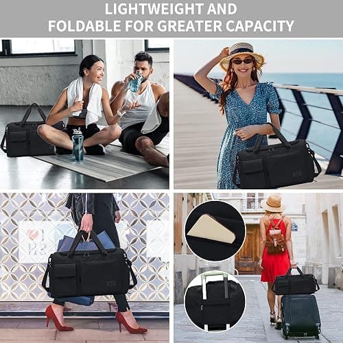 Aedcbaide Travel Bag,Gym Bag Womens,Duffle Bag with Shoe Compartment,Lightweight Foldable Weekend Bags for Women,Dry and Wet Overnight Bags for Women,Sports Bag for Woman Man(Black) thumbnail 7