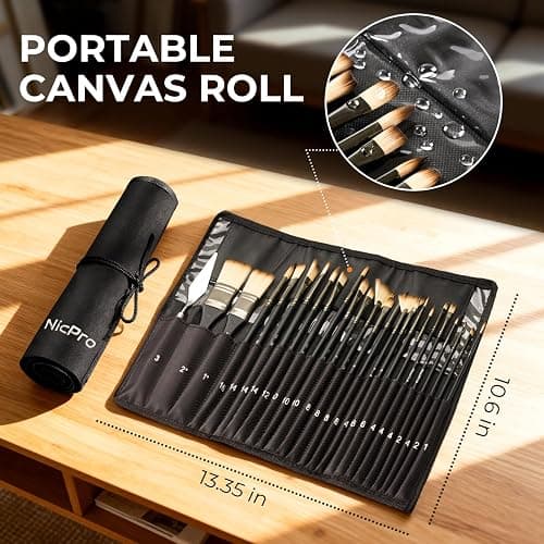 Nicpro 26pcs Professional Paint Brush Set with Palette Knife & Canvas Roll | Craft Paint Brushes for Acrylic Painting, Oil, Watercolor, Gouache & Canvas, Drawing & Art Supplies for Adults, Artists Gift thumbnail 2