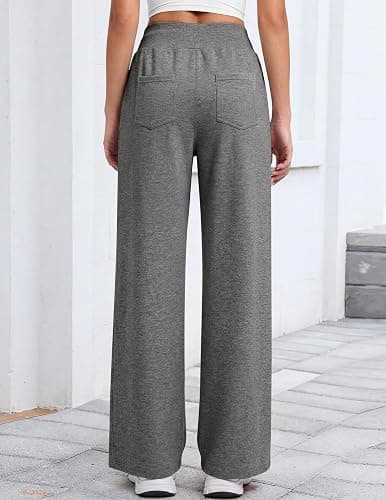 GEKCM Wide Leg Cotton Sweatpants Women Elastic Waisted Pants Baggy Straight Athletic Loose Casual Jogger Pants with Pockets thumbnail 3