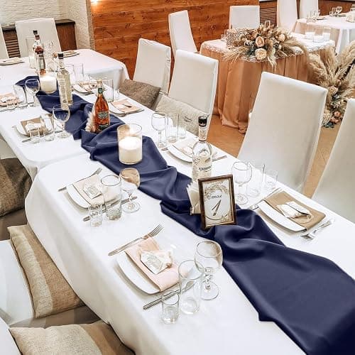 10 Pack 10ft Navy Blue Chiffon Table Runners Wedding Table Runner Sheer Romantic Tulle Table Runner for Christmas Wedding Bridal Tea Party Baby Shower Birthday Party Table Decorations(120 x 12 in) thumbnail 7