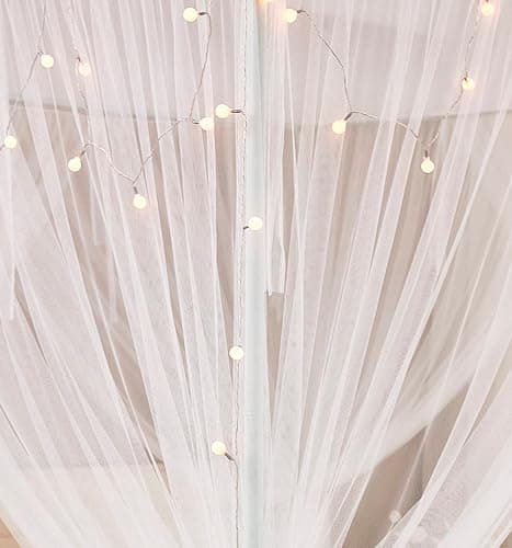 Mengersi Bed Canopy with Lights for Full Queen King Size Bed,4 Corner Post Bed Drapes Canopy for Bed,Canopy Bed Curtains Elegant Bedroom Decoration Accessories(White+Lights) thumbnail 5
