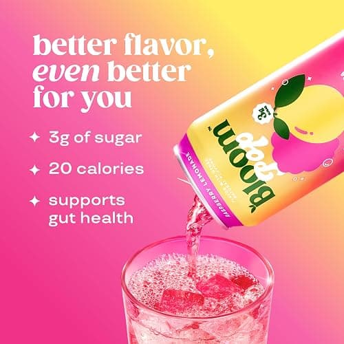 Bloom Pop Prebiotic Soda 12 Pack, Raspberry Lemonade Flavor, 12oz Cans | Prebiotic Soda for Gut Health, Low Calorie Soda, No Caffeine, Healthy Soft Drink Alternative thumbnail 3