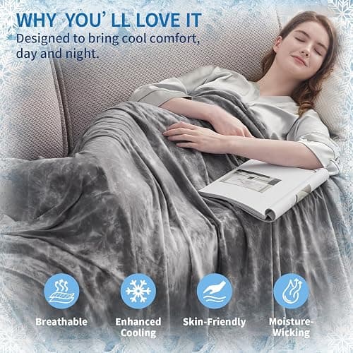 Guohaoi Cooling Throw Blanket for Hot Sleepers, Full Size 60''×90'' Lightweight Breathable Summer Bed Blanket for Couch, Arc-Chill Q-Max >0.5 Cool Fiber,Lightweight Tie Dye Blanket Grey thumbnail 2